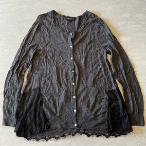 StitchFix ColourWorks Women’s Gray Button Up Cardigan with Lace Size Medium